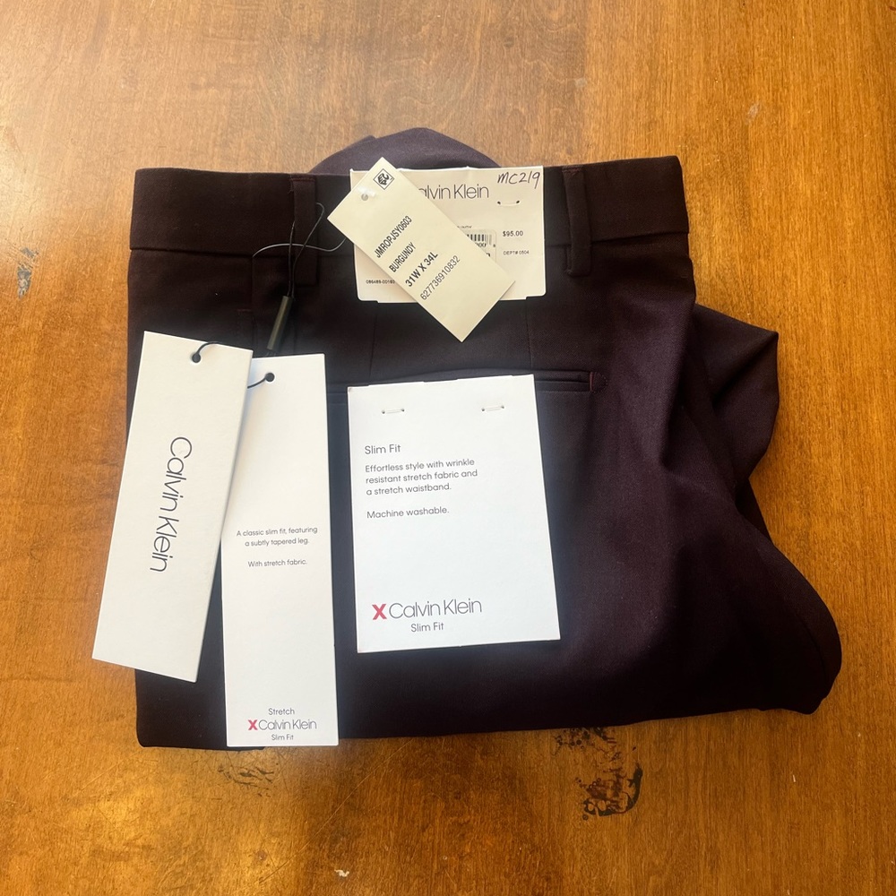 Slim Fit Burgundy Dress Pants